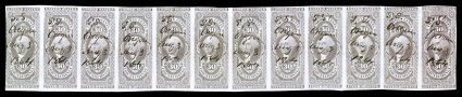 R51a, 30c Foreign Exchange, imperforate, a remarkable strip of twelve, exceptionally bright and fresh, a couple trivial faint creases and tenth stamp with small tear at top,
overall fine-very fine the largest known multiple of this stamp, as