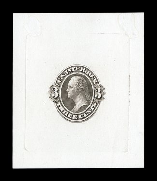 Turner Essay 31b, 3c Washington Essay in gray brown on heavy white glazed card, 64x76mm with die sinkage, fresh color, trivial hinge thin, very fine.