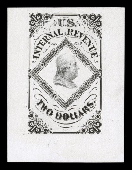 Turner Essay 37b, $2.00 U.S.I.R. Franklin, complete engraved die essay, black on white glazed paper, 49x64mm, fresh and very fine ex-Little.