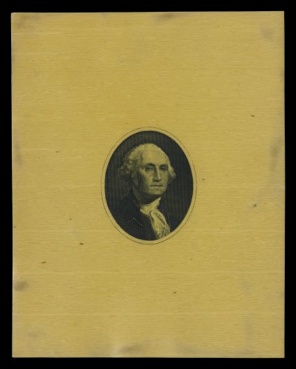 Turner Essay 128 var., Washington vignette die essay in black on yellow celluloid paper, 74x94mm, minor handling marks at the outer edges as usual, very fine and
scarce.