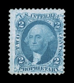 R13c var., 2c Proprietary, blue, double transfer type T13a, fresh unused example, bright color and a crisp impression showing this impressive double transfer exceptionally
well, fine.
