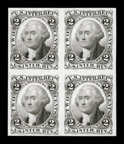 Turner Essay 57-A, 2c U.S.I.R., plate essay in gray black on white wove paper, fresh block of four, large margins all around, very fine.