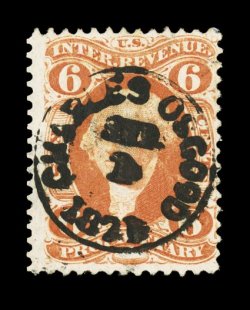 R31c, 6c Proprietary, strong color, bold full strike of a Charles Osgood handstamp, small thin spot, fine appearance.
