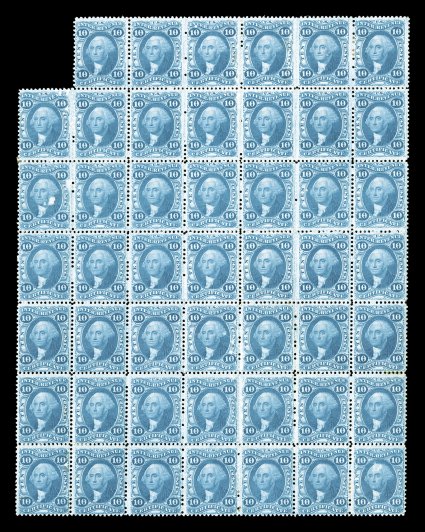 R33c, 10c Certificate, block of 48 (7x7 less the top left stamp), lovely fresh color in a bright shade, full o.g., a few minor surface scrapes, otherwise fine-very fine the
largest known block and the only block of 48 recorded ex-Turner.