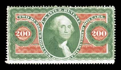 R102c, $200.00 Internal Revenue, rarely seen mint example, fresh colors, part original gum, tiny thin speck, otherwise fine.
