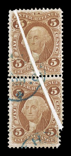 First Issue pre-printing folds, lot of eighteen items including two pairs, all are perforated except one imperf. (R84a pair), denominations from 2c to $1.50, some are quite
dramatic, some small faults but an impressive group of these freaks.