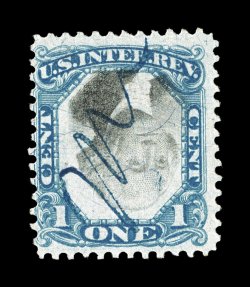R103a, 1c Blue and black, Center Inverted, lovely rich colors and strong detailed impressions, blue ms. cancel, a fine example of this very scarce inverted
center.