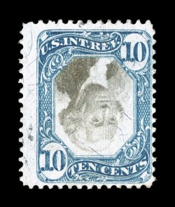 R109a, 10c Blue and black, Center Inverted, rich fresh colors, faint ms. cancels in the margins, small thin at top and corner creases at bottom, fine
appearance.