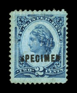 R152aS-G, 2c Blue on blue silk paper, with type G Specimen overprint, two line embossed handstamp at top, strong color, fine exceedingly rare, being the first example we have
seen 1973 PF certificate unlisted in Scott.
