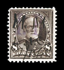 R156, 8c Violet brown, magenta I.R. provisional handstamped overprint, of the Michigan Mutual Life Insurance Co., with their July 12 (18)98 ms. cancel, another example of this
rarity, which also happens to be one of the few completely sound co