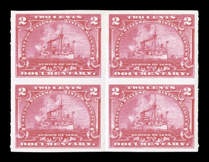 R162a68a, 12c, 1c, 2c and 10c Battleships, imperforate horizontally, each in a block of four, the 1c and 10c with plate numbers in selvage, bright colors, o.g., some h.r.s, a
few minor flaws, fine-very fine.