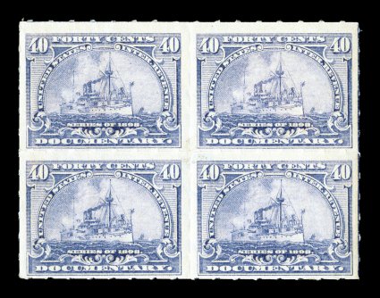 R170, 40c Blue lilac, rouletted 5 12, scarce mint block of four, quite fresh, o.g., lightly hinged, top right stamp with small thin spot, otherwise fine.