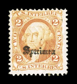 R15S-A, 2c U.S.I.R. with Specimen overprint, bright color, herringbone cancel, fine an extremely rare (if not unique) specimen overprint 1959 PF certificate listed in Scott but
not priced.