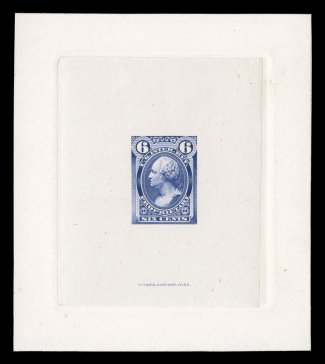 RB11P1-17P1, 1c-6c Proprietary, large die proofs on India, a complete run of the seven different values that were produced by the National Bank Note Company, each die sunk on a
card measuring in size from 88x100mm to 105x131mm, a fresh and crisp