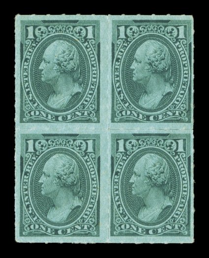 RB11c, 1c Green, roulette 6, mint block of four, deep color, full o.g., fine-very fine a scarce and seldom offered block.