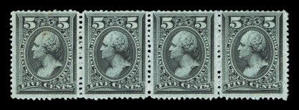 RB16b, 5c Black, mint horizontal strip of four, rich color, full original gum, left stamp with trivial rust spot, fine only one larger multiple exists.