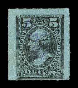 RB16c, 5c Black, roulette 6, wide margins, rich color, light violet cancel, small thinning, fine appearance.