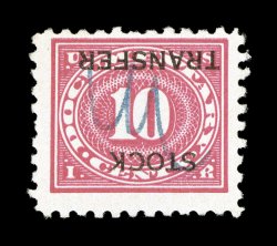 RD27a, 10c Carmine rose, inverted overprint, lovely bright color, blue ms. M cancel, light vertical crease, otherwise a fine example of this scarce and difficult
error.