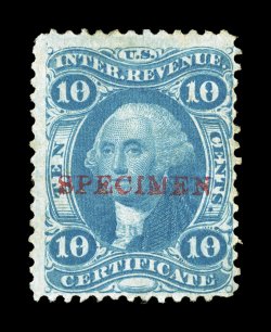 R33S-H, 10c Certificate with red type H Specimen overprint, bright color, small light crease at right, otherwise fine.