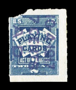 RF9j, 7c on 2c Blue, A.D. overprint reading down, deep color 10-4-1917 7 CENTS A.D. three line surcharge, still with full o.g., top left corner missing, an extraordinarily rare
variety that is listed but not priced in Scott.