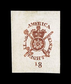 RM15P-17P, 2p, 4p and 8p New York red proofs on thick laid paper, sizes ranging from 21x35mm to 36x35mm, dies 168, 172 and 18 respectively, 4p soiled, fine-very
fine.