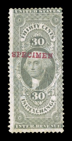 R52S-H, 30c Inland Exchange with red Specimen overprint, small corner crease at top right, otherwise fine.