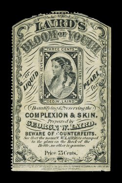 RT15bp, George W. Laird, 3c Black on silk paper, perf. and die cut, with several clear silk fibers, small flaws as nearly always found, fine appearance the perf. and die cut
variety is not listed on silk paper, cataloged as the normal paper sta