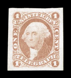 R4a, 1c Telegraph, imperforate, lovely mint example, exceptionally large and even margins all around, rich color, part o.g., extremely fine.