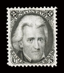 103, 2c Black re-issue, perfectly centered amid uncharacteristically large margins all around, incredible prooflike color and impression on fresh and bright paper, full clean
original gum with just the barest trace of hinging, an extremely fine