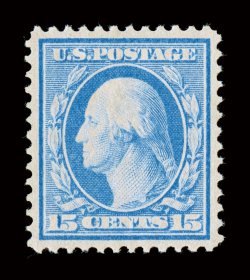 366, 15c Pale ultramarine on bluish paper, an incomparable mint example, possessing mathematically precise centering within extravagantly large margins, lovely rich color and a
much stronger impression than typically found, pristine o.g. that ha