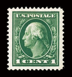 405, 1c Green, incredibly well centered within enormous margins, especially deep rich shade and a crisp impression on bright paper, o.g., n.h., extremely fine gem an
eye-arresting jumbo example 2000 PF certificate and a 2007 PSE certificate (S
