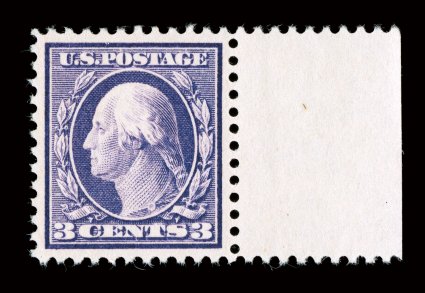 501, 3c Light violet, Ty. I, a flawless right sheet-margin mint single, precisely centered within especially large margins, striking color and an incredibly detailed
impression, immaculate o.g., n.h., a superb gem accompanied by a 2008 PSE cert