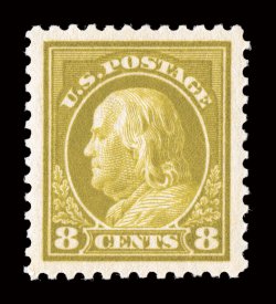 508, 8c Olive bister, enormous symmetrical margins all around and being absolutely perfectly centered within them, sumptuously rich color and a deep impression, immaculate
o.g., n.h., superb.Another amazing gem in the finest condition one coul