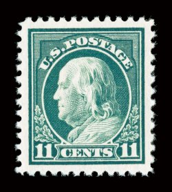511, 11c Light green, extravagantly large and perfectly balanced margins all around, prooflike color and impression on immaculate paper, o.g., n.h., superb a pristine gem 1995
PF certificate and a 2005 PSE certificate (Superb 98 SMQ $800.00)