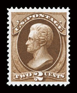 157, 2c Brown, magnificently fresh example in outstanding overall condition, possessing incredibly intense color and impression which is wonderfully contrasted by its
brilliantly white paper, marvelously well centered within extravagantly large