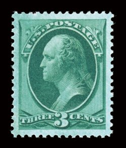 158, 3c Green, an extraordinary jumbo-margined example that not only features truly huge margins, but it is also perfectly centered as well, intense rich color and impression,
o.g., lightly hinged, an extremely fine gem 1992 PF certificate and