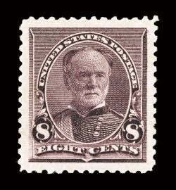 225, 8c Lilac, mathematically precise centering amid the most gigantic jumbo margins imaginable, strikingly intense color and impression, o.g., n.h., superb in every way.This
phenomenal stamp has to qualify as the finest and largest margined S