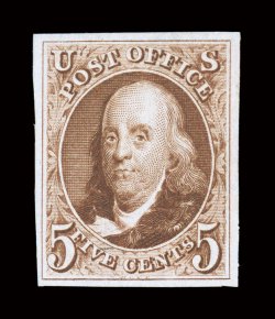 3, 5c Red brown reproduction, without gum as issued, premium quality example with particularly large and well balanced margins, exceptionally bright and fresh, rich color on
immaculate paper, extremely fine 1994 APS certificate ex-McCree.