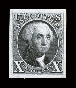 4, 10c Black reproduction, without gum as issued, a superb example possessing extraordinarily large and balanced margins all around, lovely rich color and a crisp detailed
impression on bright paper, an extremely fine gem for the finest collecti