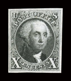 4, 10c Black reproduction, without gum as issued, four full to large margins, strong detailed impression, very fine 1995 PF certificate.