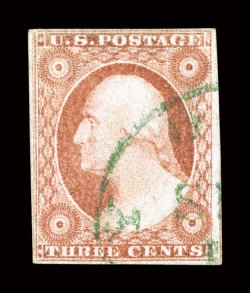 11A, 3c Dull red, Ty. II, two extra frame lines at left, position 99L3, full to mostly large margins all around, attractive color, cancelled by a scarce green town pmk. York,
Pa., extremely fine 2007 PF certificate.