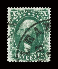 34, 10c Green, Ty. IV, position 65L1, recut at top, excellent centering within uncharacteristically large margins, rich fresh color and a strong impression, New Orleans
c.d.s., extremely fine a highly desirable example of this scarce stamp 200
