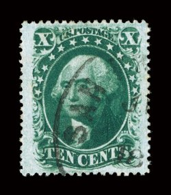 35, 10c Green, Ty. V, exceedingly well centered within extra-large margins, deep luxuriant color, neat light strike of a San Francisco c.d.s., extremely fine 1988 PF
certificate ex-Koppersmith, Hinrichs.