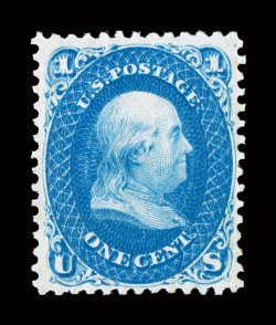 63, 1c Blue, lovely rich color and a crisp impression on bright white paper, well centered within large margins, full fresh o.g., lightly hinged, very fine 1995 and 2008 PF
certificates.