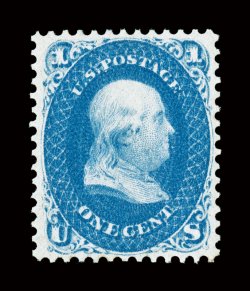 63a, 1c Ultramarine, the mint example offered here is only the third mint copy of this rare and distinctive shade variety we have ever offered and it is, by far, in the finest
quality of the three, in fact we believe this to be the finest cert