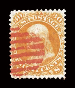 71, 30c Orange, well centered, bright color, bold red grid cancel, extremely fine 2005 PSE certificate (XF 90 SMQ $630.00).