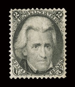 73, 2c Black, extraordinarily well centered for this, strong color and a crisp detailed impression, full clean o.g., lightly hinged, extremely fine a select mint example of
this popular and difficult stamp 1990 PF certificate ex-Billington.