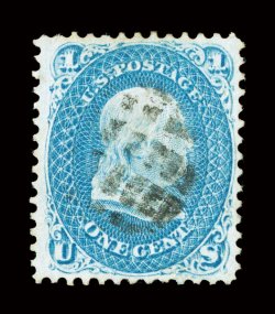 92, 1c Blue, F grill, used, very well centered, warm rich color, centrally struck petite cork cancel, choice very fine 2003 PF certificate.