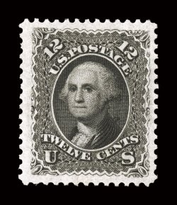 107, 12c Black re-issue, a most impressive mint copy of this rare re-issue, possessing enormously large margins all around and being quite well centered within them, intense
color and impression, o.g., extremely fine very few if any of the 1861