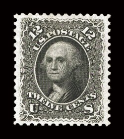 107, 12c Black re-issue, another extraordinarily choice mint example of this re-issue rarity, being remarkably well centered within extra-large margins, intense jet black
color and a deeply etched impression on bright crisp paper, full origina